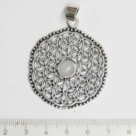 Fleur de vie Labradorite Blanche - Pendentif en Laiton Argenté - N°6810 • Pendentif Laiton N°6810.1 Labradorite blanche acheter labradorite blanche