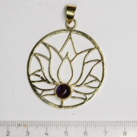 Fleur de lotus et Améthyste - Pendentif en Laiton - N°6813 • Pendentif Laiton N°6813 RK P083 P Laiton Pendentif-Laiton-N°6813-RK-P083-P-Laiton