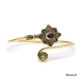Losange et spirale avec une pierre – Bracelet en laiton doré – N°6639