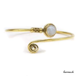 Spirale et rainuré avec une pierre - Bracelet en laiton doré