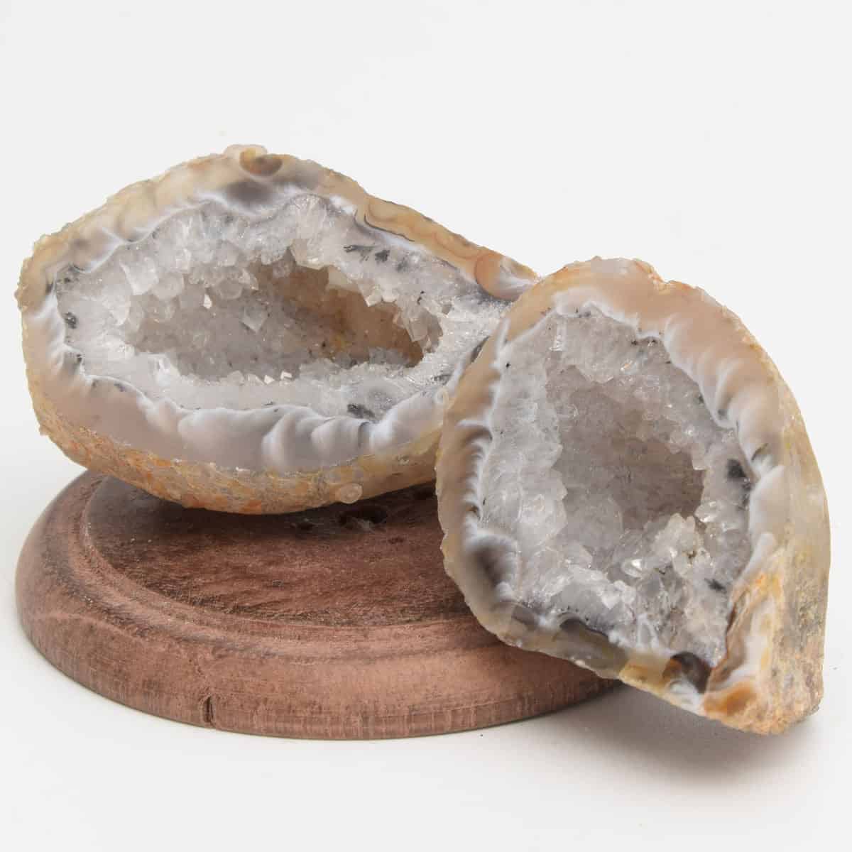 Connecteur à Vis En Laiton Pour Géode / Tranche D'agate - Couleur Rose Laiteux, Fait Main