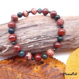 Bracelet en Agate-mousse et Jaspe rouge - Br10 • Bracelet jaspe rouge agate moussei br10 Bracelet Artisanal pour femme