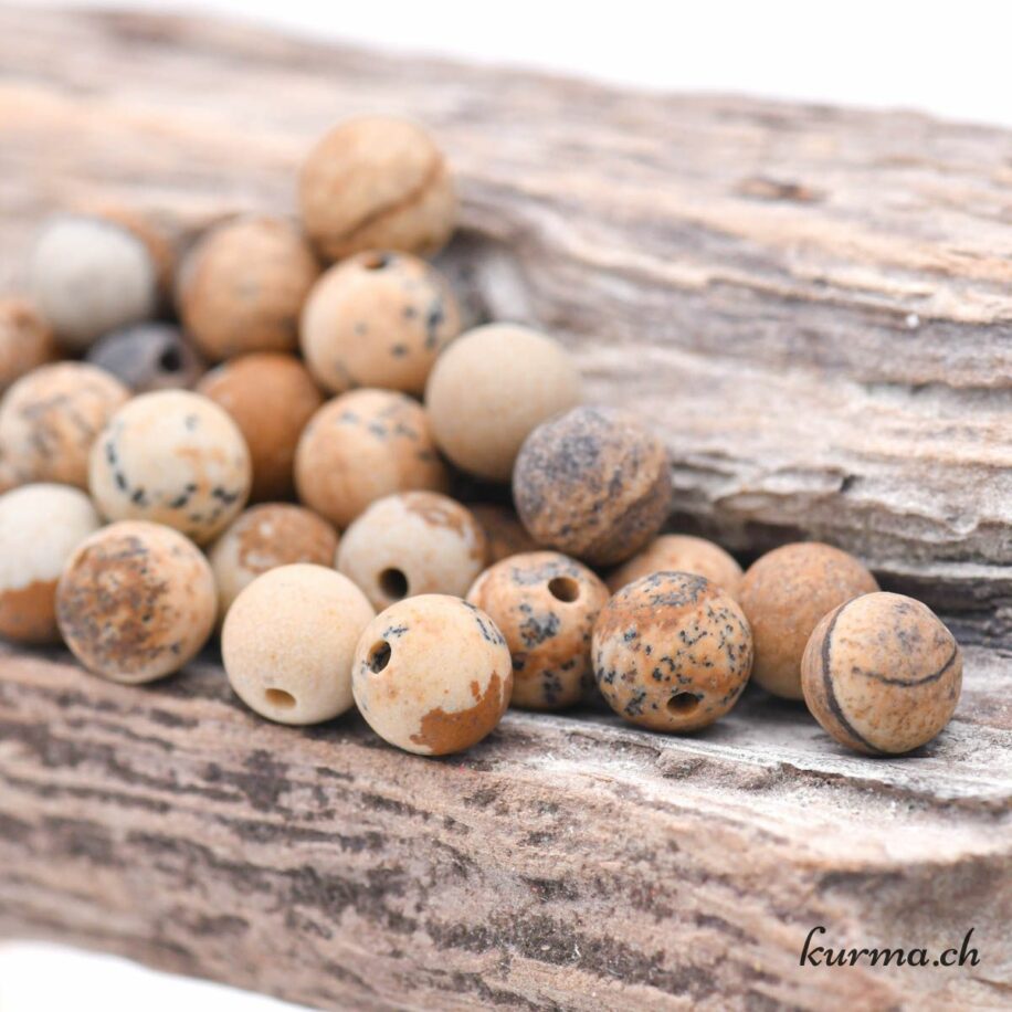 10 Perles En Jaspe Paysage Gris Noir 8mm - Finition Sablé Givré, Pour Création De Bijoux, Neuves