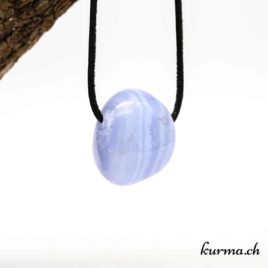 Calcédoine bleue - Collier en pierre percée - N°8508.1 • calsedone bleu pendentif en pierre 8508.1.1 Collier en calcédoine bleue