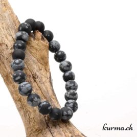 Bracelet Obsidienne flocons de neige mate - 8-8,5mm - N°8935 • Bracelet en perles obsidienne flocon matte 8mm 8935 1 Bracelet Obsidienne flocons de neige mate 8mm