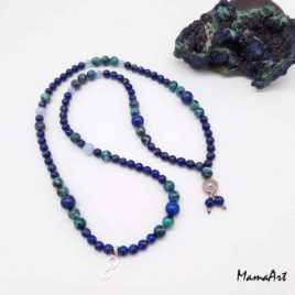 Mala en Lapis-lazuli Chrysocolle et Aigue-marine - BL003 • Mala Lapis Aigue marine et Chrysocolle BL003 Mala en pierre naturelle