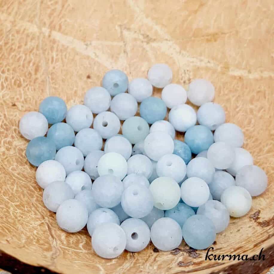 Perles En Aigue Marine Naturelle - 2 Boules De 8mm Finition Sablée Givrée - Pour Création Bijoux