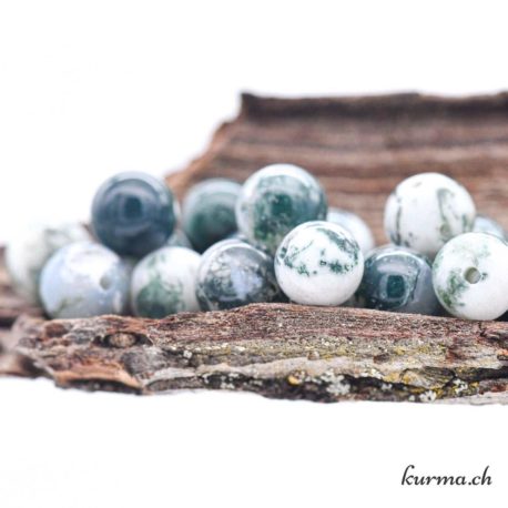 Perle Agate Arborisée 8-8.5mm - Nº 13518-1 disponible dans la boutique en ligne Kûrma. Votre magasin de pierre et minéraux en suisse