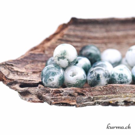 Perle Agate Arborisée 8-8.5mm - Nº 13518-2 disponible dans la boutique en ligne Kûrma. Votre magasin de pierre et minéraux en suisse