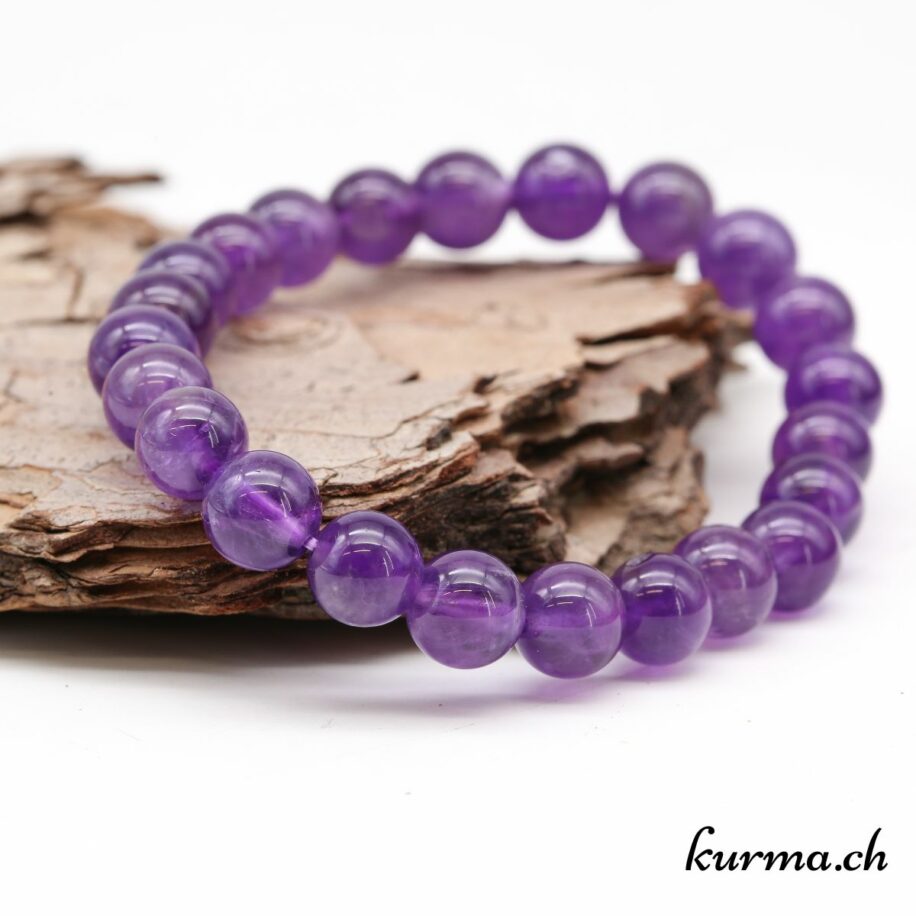 Bracelet Perles Améthyste 8 Mm - Couleur Semi-claire - Marque Arabesk - Neuf Avec étiquettes
