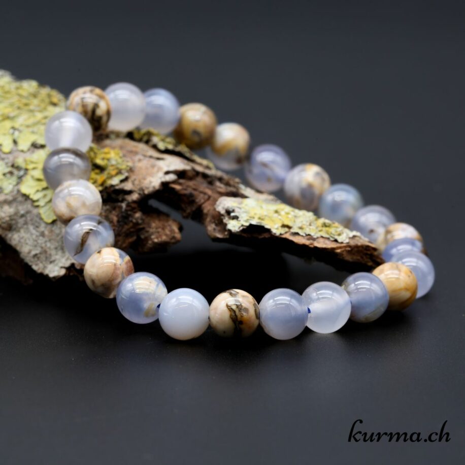 Bracelet Perles Calcédoine Bleu 8 Mm – Fabriqué En France – Taille Personnalisable