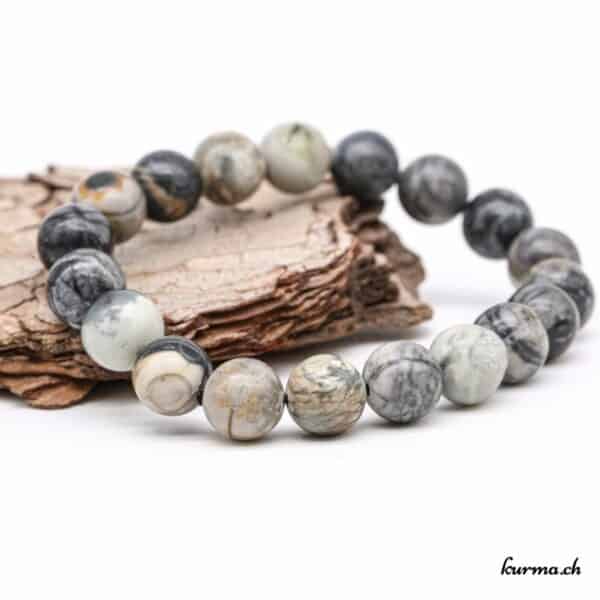 Bracelet En Pierres Jaspe Bleu Césame – Perles 10 Mm – Occasion Bon état