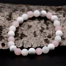Bracelet Magnésite, Pierre de Lune, Quartz rose mat 8mm - N°10013 • magnesite p.lune q.rose mat 8mm bracelet en perles 10013 2 Bracelet homme Magnésite mate 8mm