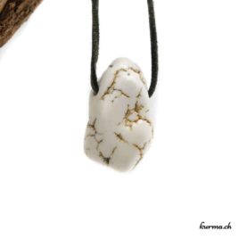 Magnésite - Pendentif pierre percée - N°5886.2 • bijoux en magnesite nodule blanc jaune n°5886.2 2 1 Magnésite pendentif pierre