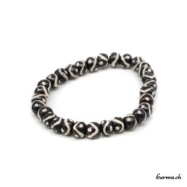 Bracelet en os ''Lignes blanches et noires'' 8mm - N°6182 • bracelet en os ligne blanc et noir 8mm elastique n°6182 1 Bracelet en os ''Lignes blanches et noires''