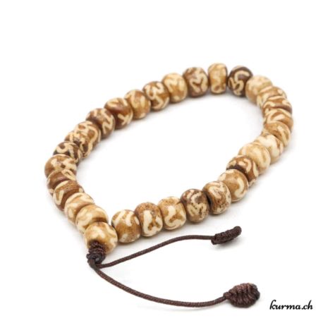 Bracelet en os ''Om blanc'' avec une ficelle 8mm