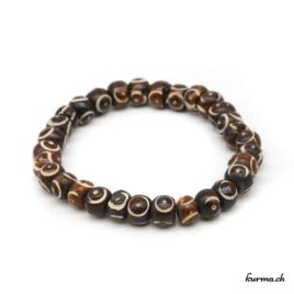 Bracelet en os brun ''Round gravé'' 8mm - N°6186 • bracelet en os round grave brun 8mm elastique n°6186 1 Bracelet en os brun ''Round gravé'' 8mm