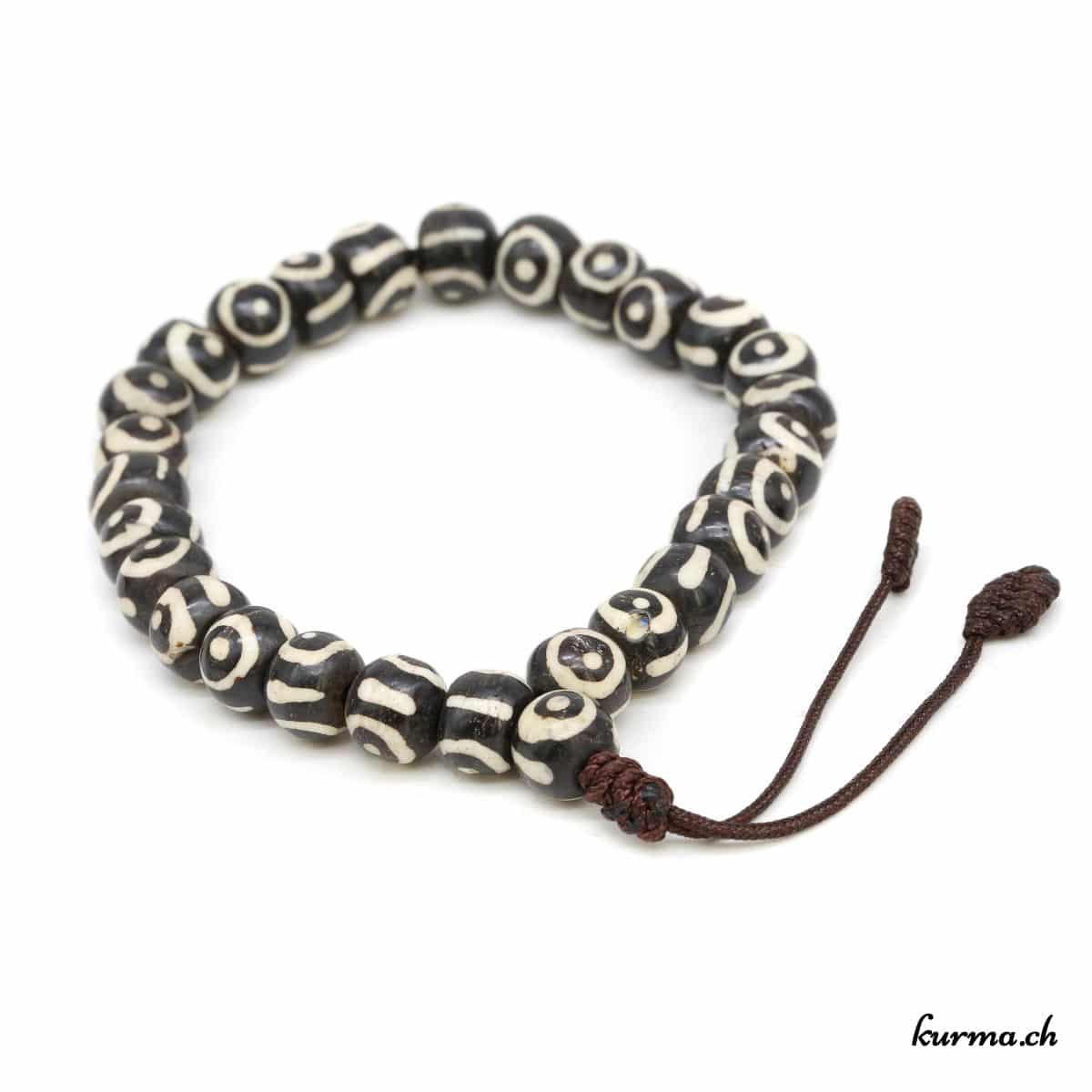 Bracelet En Os Népalais – Motif Om – Couleur Marron, Neuf Sans Boîte