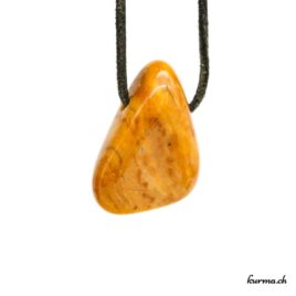 Jaspe jaune - Pendentif pierre percée - N°5960.2 • pendentif en jaspe jaune n°5960.1 2 1 Jaspe jaune pendentif pierre