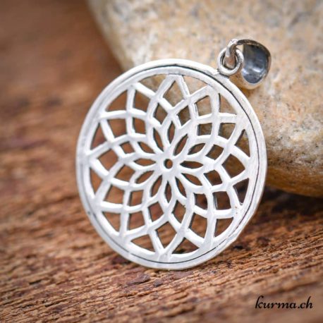 Pendentif fleur de lotus disque argent 925