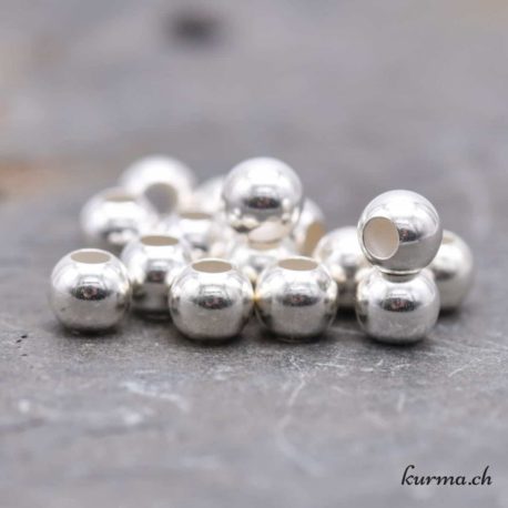 Perle ronde 5mm Argent 925 polis perçage 2.2mm  1 disponible dans la boutique en ligne Kûrma. Votre magasin de pierre et minéraux en suisse