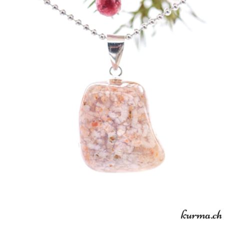 Agate mousse rose pendentif boucle en argent