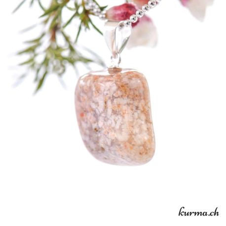 Agate mousse rose pendentif boucle en argent