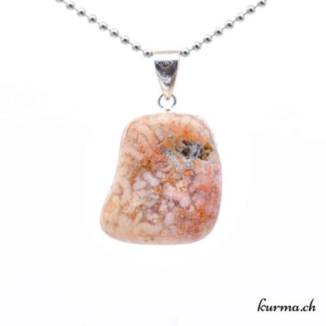 Agate mousse rose pendentif boucle en argent