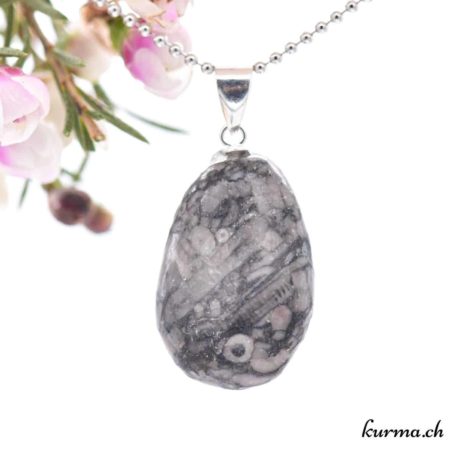 Pendentif Marbre Fossile Crinoïdes avec boucle en argent - N°11739.3-3 disponible dans la boutique en ligne. Kûrma ton magasin de pierres semi-précieuses en Suisse