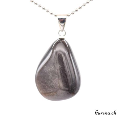 Pendentif Obsidienne Argentée ''Sibérienne'' avec boucle en argent - N°11701.2-1 disponible dans la boutique en ligne. Kûrma ta boutique Suisse de pendentifs en pierre avec bélière en argent 925.