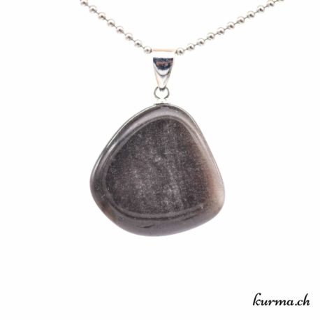 Pendentif Obsidienne Argentée ''Sibérienne'' avec boucle en argent - N°11701.3-1 disponible dans la boutique en ligne. Kûrma ta boutique Suisse de pendentifs en pierre avec bélière en argent 925.