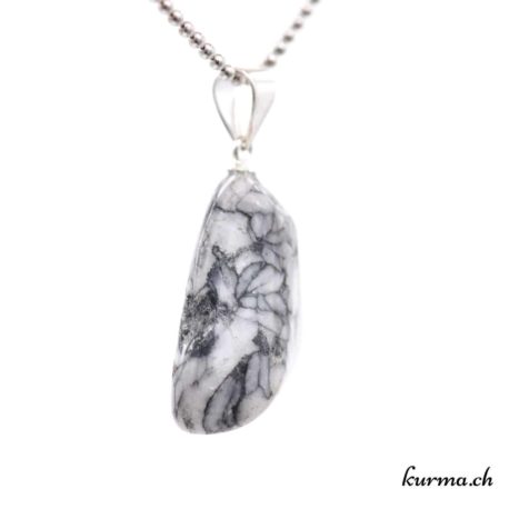 Pendentif Pinolite ''Magnésite à Fleurs de Glace'' avec boucle en argent - N°11717.1-2 disponible dans la boutique en ligne. Kûrma ta boutique Suisse de pendentifs en pierre avec bélière en argent 925.