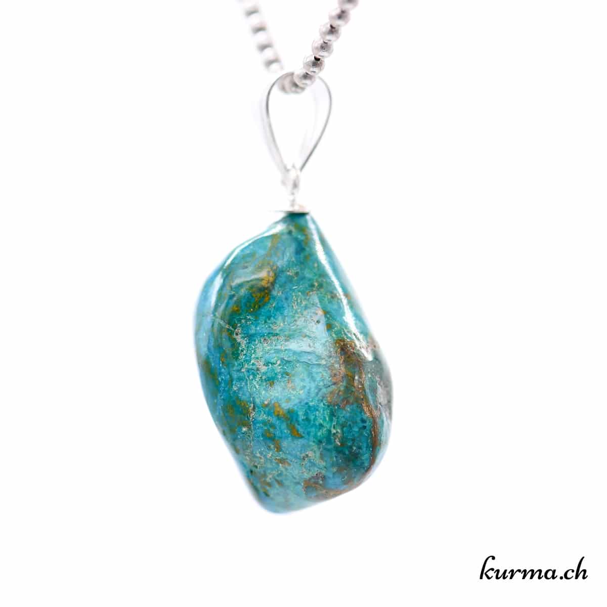 Pendentif En Argent 925 Avec Hématite Sur Chrysocolle (Shattukite) - 18g - Forme Poire - Neuf Sans Emballage