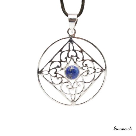 Pendentif en laiton argenté mandala losange avec une pierre