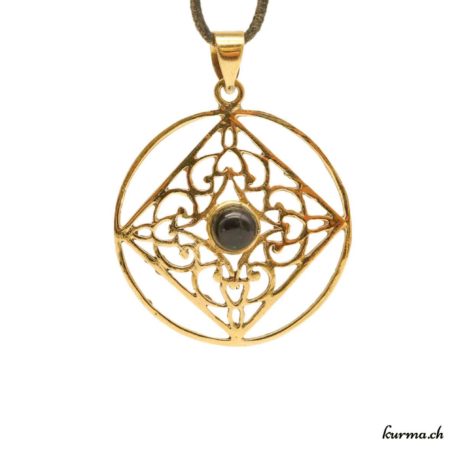 Pendentif en laiton doré mandala losange avec une pierre