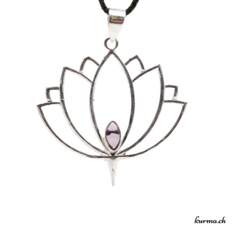 Pendentif en laiton argenté fleur de lotus avec une pierre