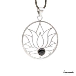 Pendentif en laiton argenté fleur de lotus ronde avec une pierre