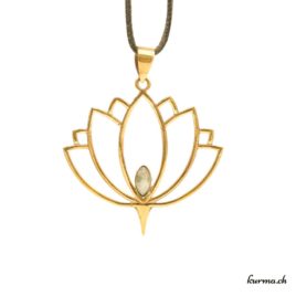 Pendentif en laiton doré fleur de lotus avec une pierre