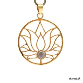 Pendentif en laiton doré fleur de lotus ronde avec une pierre