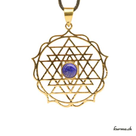 Pendentif en laiton doré Sri Yantra avec une pierre