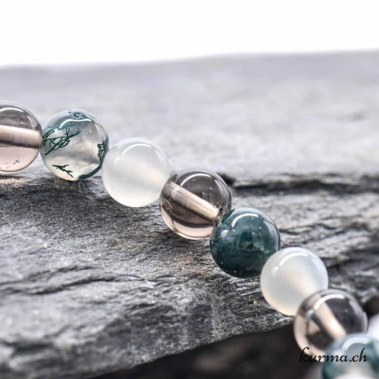Bracelet Perles Fait Main Agate Mousse, Aventurine, Quartz Blanc - Sur Mesure, Sans Fermoir, France
