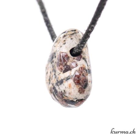 Grenat sur Hornblende et Feldspath - Pendentif en pierre percée