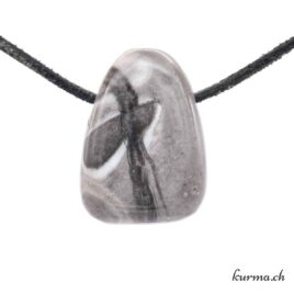 Jaspe coquillage - Calcite et Charbon - Collier en pierre percée
