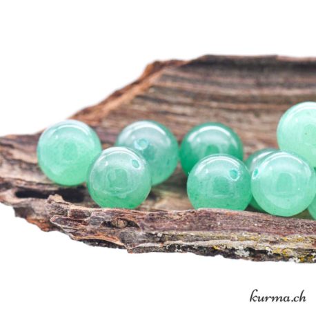 Perle Aventurine Verte 10-10.5mm - N°13641-1 disponible dans la boutique en ligne Kûrma. Votre magasin de pierre et minéraux en suisse