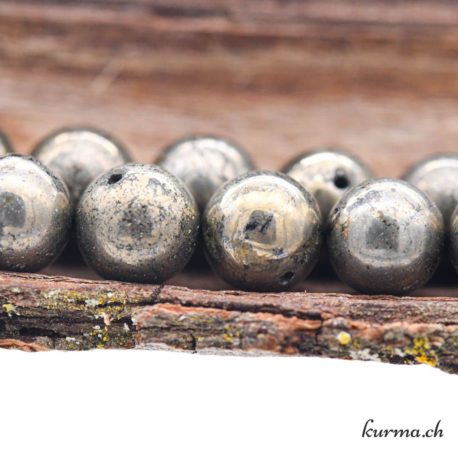 Perle Pyrite 10mm - N°13792-3 disponible dans la boutique en ligne Kûrma. Votre magasin de pierre et minéraux en suisse