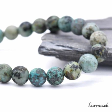 Bracelet Turquoise d'Afrique 8mm - Nº 14211-2 disponible dans la boutique en ligne Kûrma. Votre magasin de pierre et minéraux en suisse