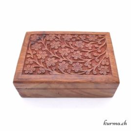 Boîte en bois gravé – Fleurs – 18cm – N°14385