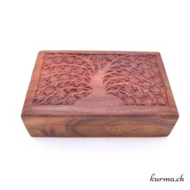 Boîte en bois gravé – Arbre et feuilles – 20cm – N°14386