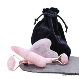 Pack – Massage : Rouleau / Bâton / Palme Quartz rose – N°14329