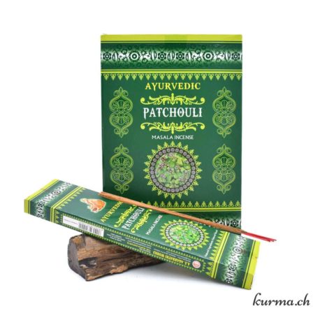 Encens Ayurvedic Patchouli 15gr - N°14473-1 disponible dans la boutique en ligne Kûrma. Votre magasin de pierre et minéraux en suisse